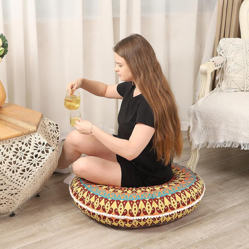 LOVMOC 32 inches Meditation Floor Cushion for Adults, 2 Pack Round Large Thick Floor Pillow, Memory Foam Filling, Yellow - Image 2